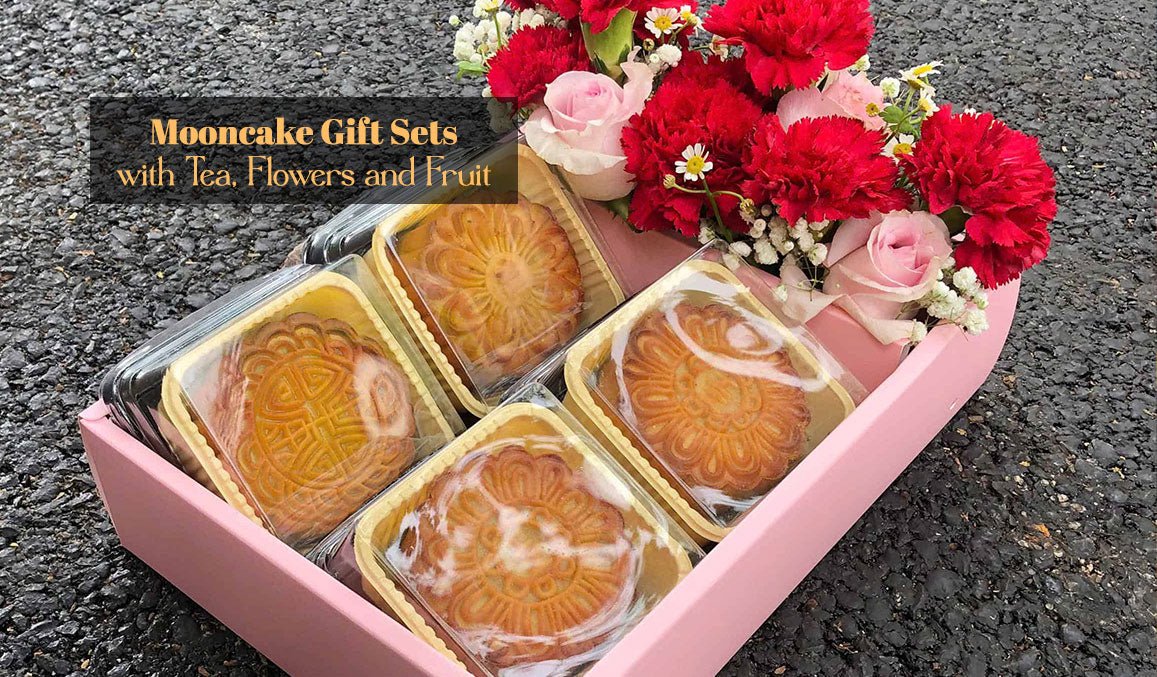 Mooncake Gift Sets with Tea, Flowers and Fruit