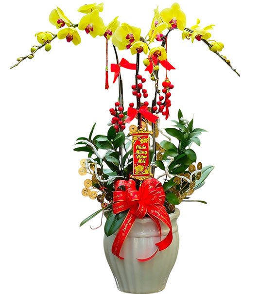 03 Stems Yellow Orchid Pot For Tet