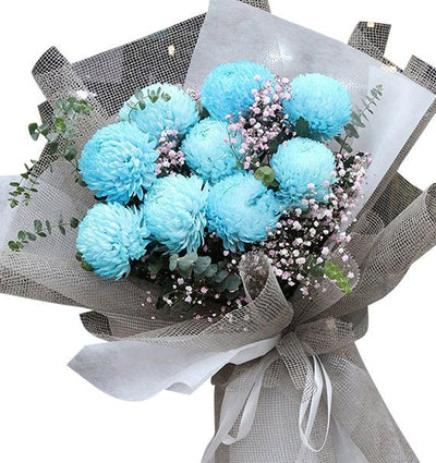 10 Light Blue Peony Chrys Bouquet