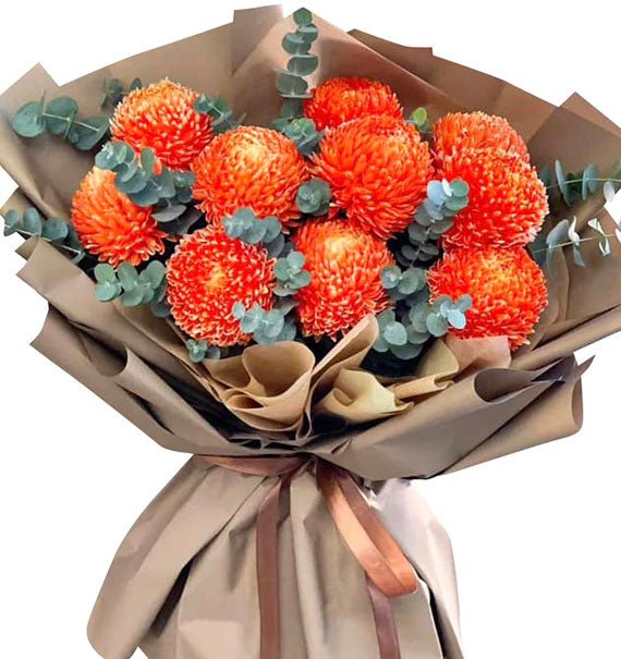 10 Orange Peony Chrysanthemum Bouquet