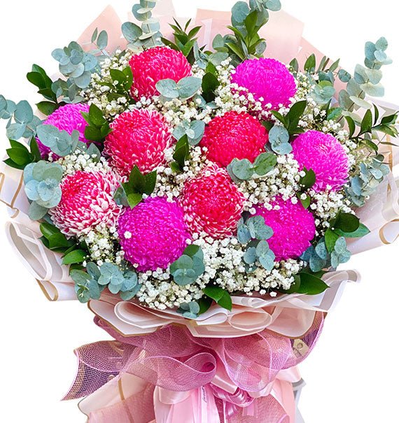 10 Pink & Red Peony Chrysanthemum Bouquet