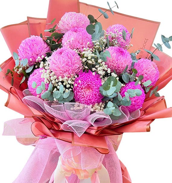 10 Pink Peony Chrysanthemum Bouquet