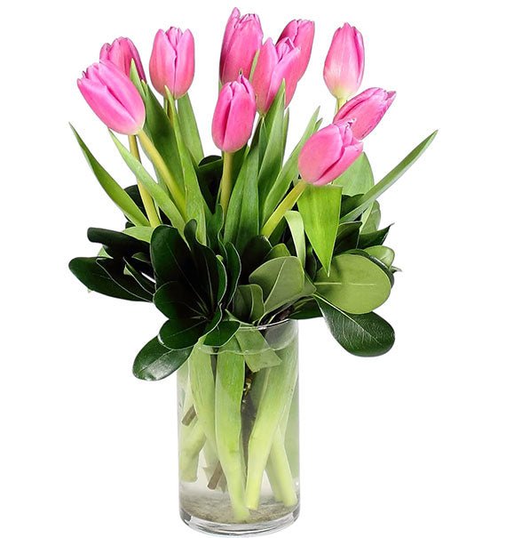 10 Pink Tulips In Vase
