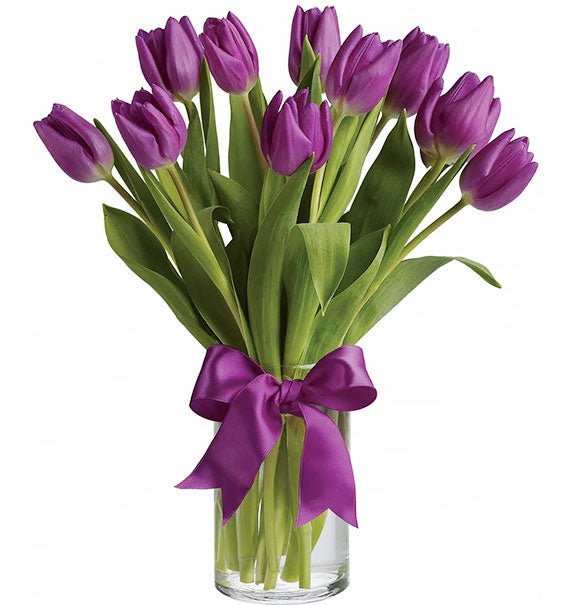 10 Purple Tulips In Vase