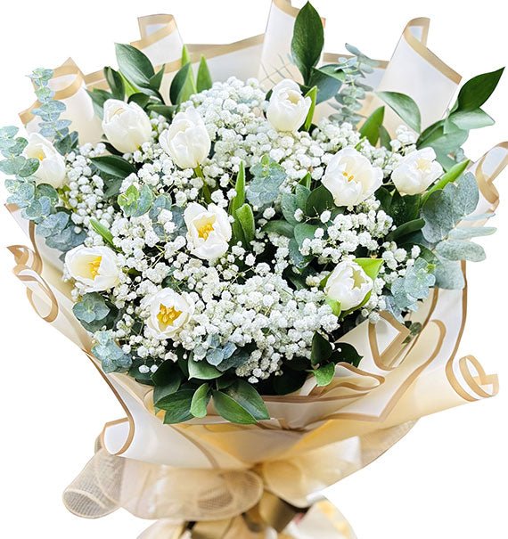 10 White Tulips Bouquet