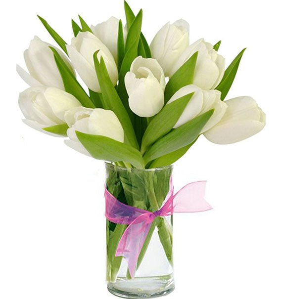 10 White Tulips In Vase