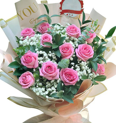 12 Pink Roses Bouquet For Women’s Day