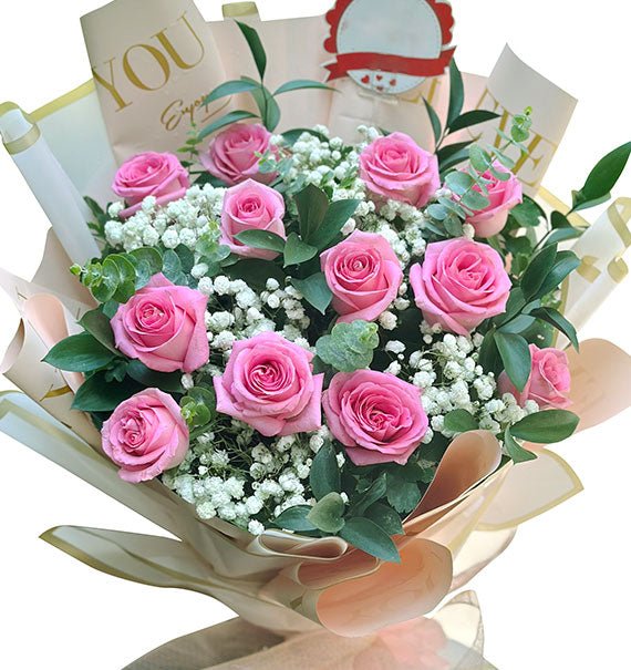 12 Pink Roses Bouquet For Womens Day Vietnam