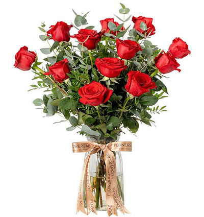 12 Red Ecuadorian Roses In Vase (Pre-Order)