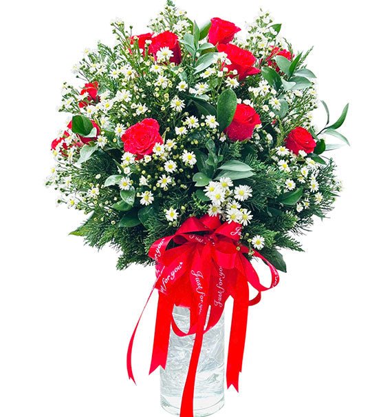 12 Red Roses In Vase