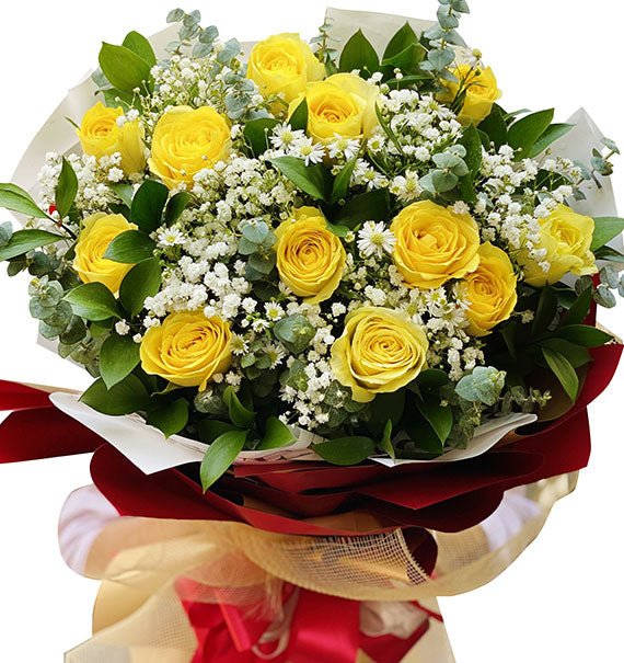 12 Yellow Roses Bouquet For Womens Day Vietnam