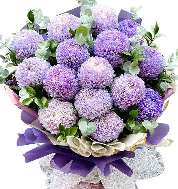 15 Light Purple Peony Chrysanthemum Bouquet