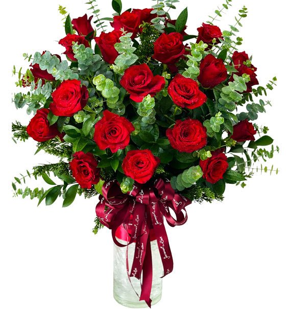 18 Red Roses In Vase