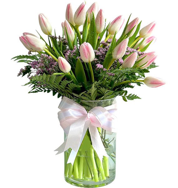 20 Light Pink Tulips In Vase