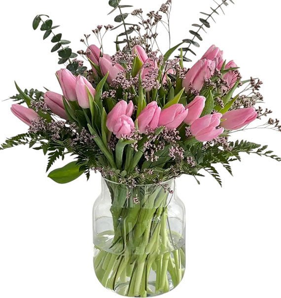 20 Pink Tulips In Vase