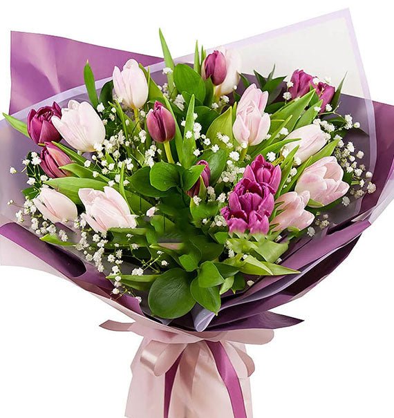 20 Purple & Pink Tulips Bouquet