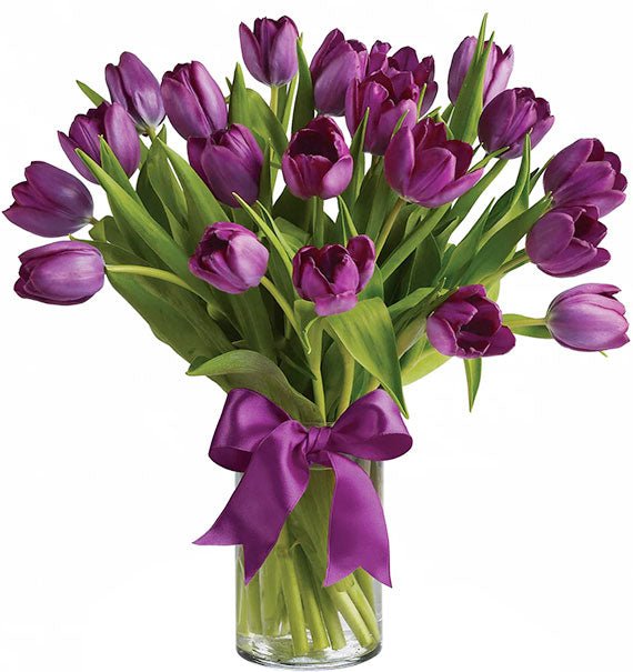 20 Purple Tulips In Vase