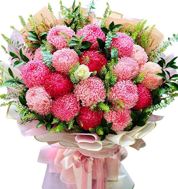 20 Red and Pink Peony Chrysanthemum Bouquet