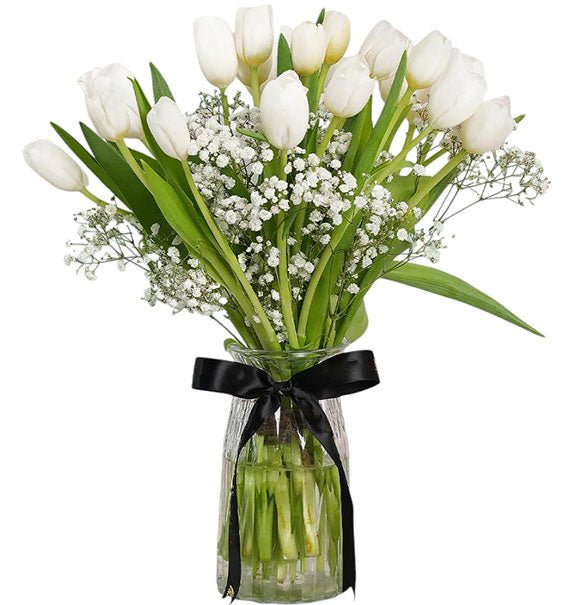 20 White Tulips In Vase