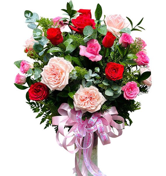 24 Mixed Roses In Vase