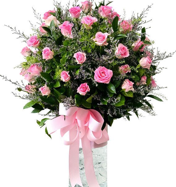 24 Pink Roses In Vase