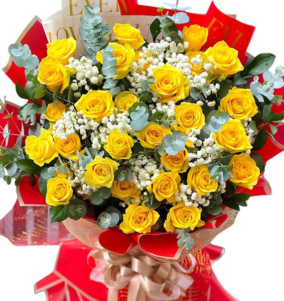 24 Yellow Roses Bouquet For Womens Day Vietnam