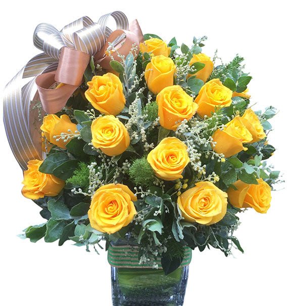 24 Yellow Roses In Vase