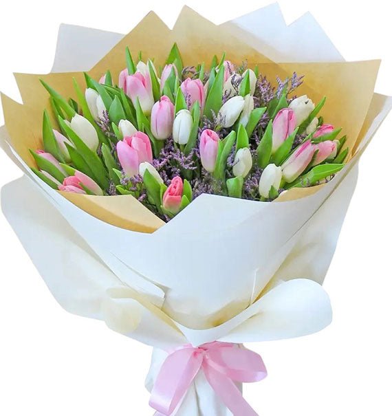 30 Pink & White Tulips Bouquet