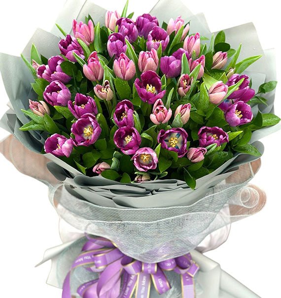 40 Purple Tulips Bouquet