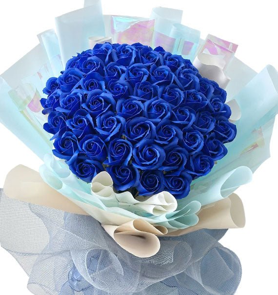 48 Blue Waxed Roses Bouquet