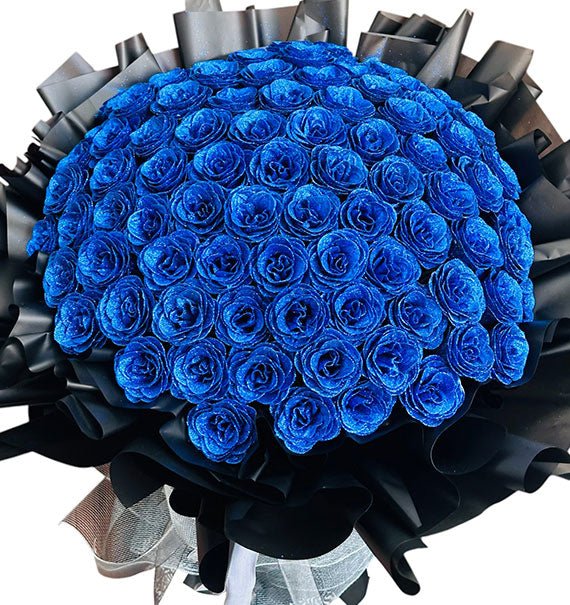 48 Cobalt Blue Glitter Wax Roses Bouquet