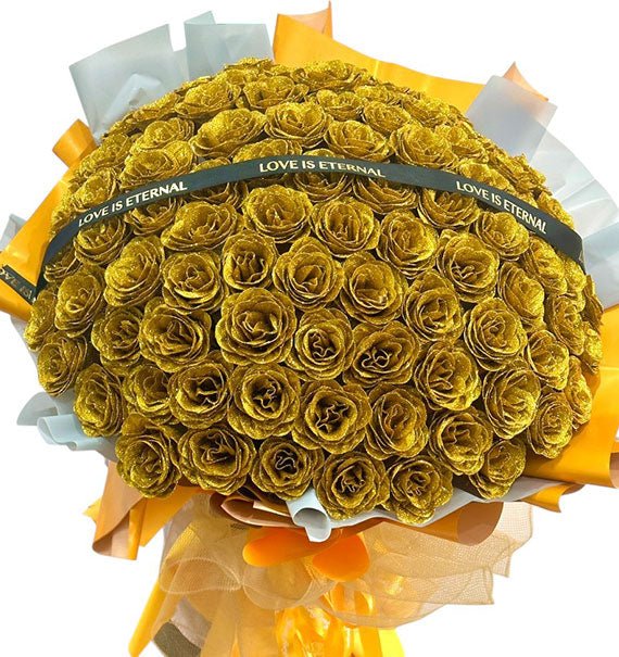 48 Gold Glitter Wax Roses Bouquet