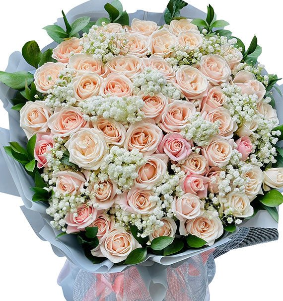 48 Peach Roses Bouquet For Womens Day Vietnam