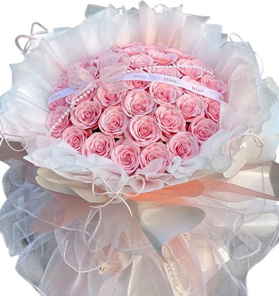 48 Pink Waxed Roses Bouquet