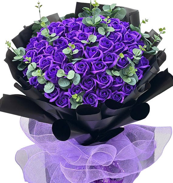 48 Purple Waxed Roses Bouquet