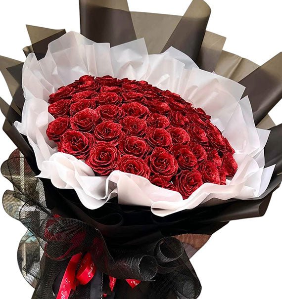 48 Red Glitter Wax Roses Bouquet