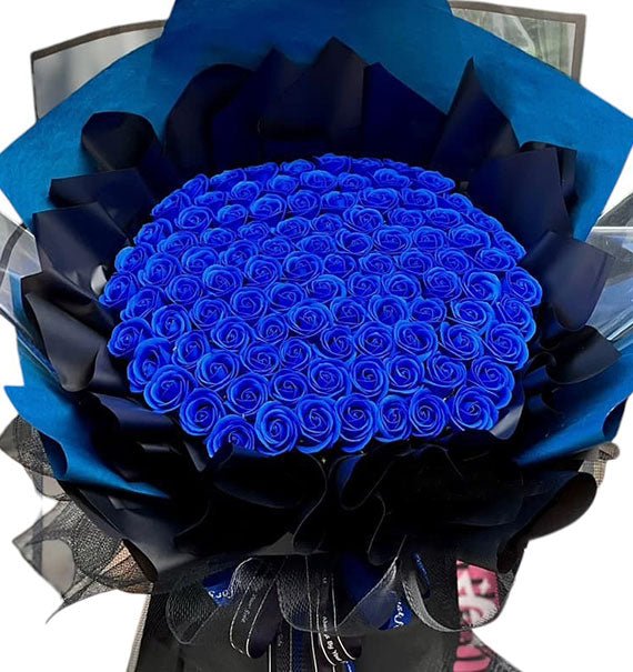 99 Cobalt Blue Waxed Roses Bouquet