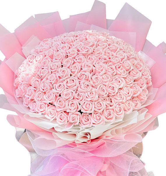 99 Pale Pink Waxed Roses Bouquet Vietnam