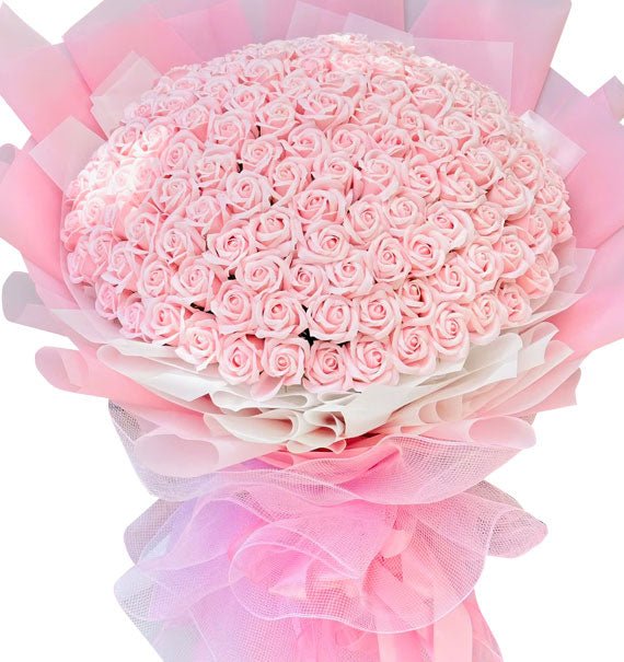 99 Pale Pink Waxed Roses Bouquet