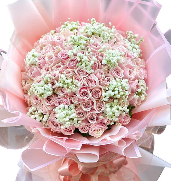 99 Peach Roses Bouquet For Womens Day Vietnam