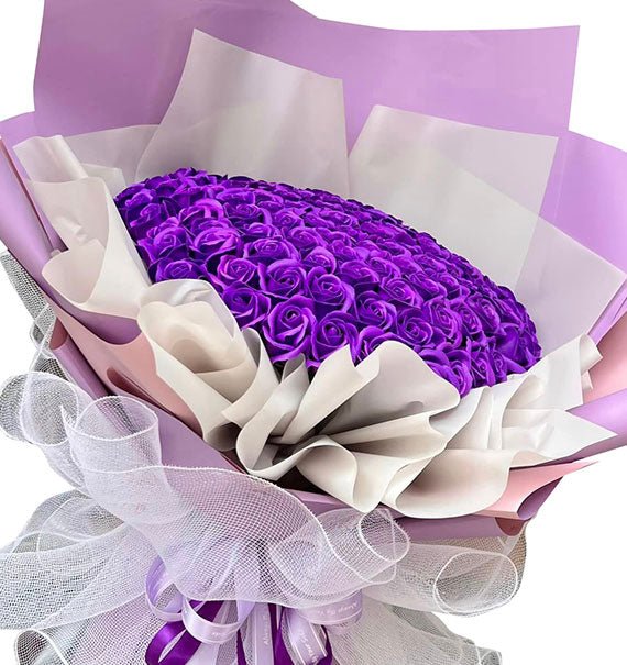 99 Purple Waxed Roses Bouquet