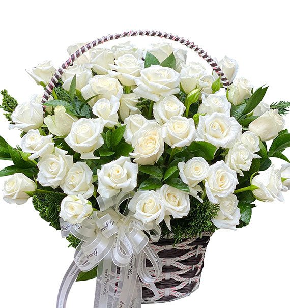 At Peace White Roses In Basket