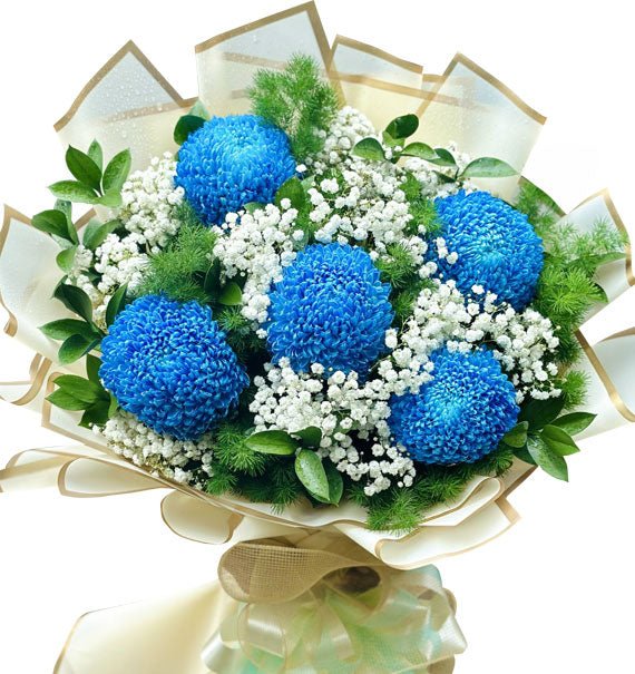 Blue Peony Chrysanthemum Bouquet For Dad Vietnam