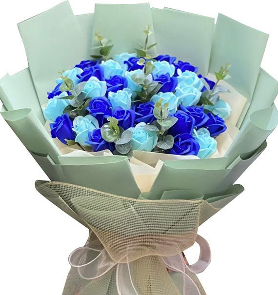 Blue Waxed Roses Bouquet