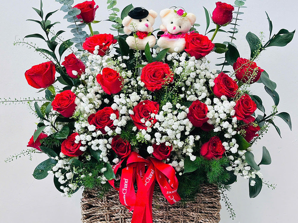 crimson romance flower basket