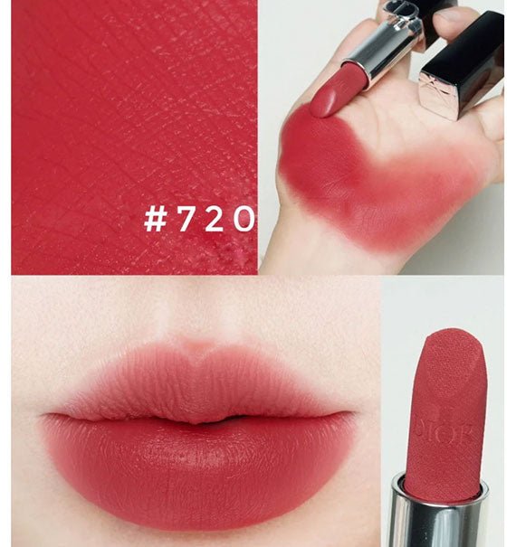 Dior Rouge Velvet 720 Icone Veil On Lip