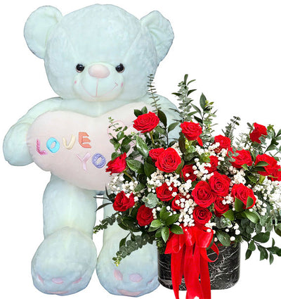 Flowers & Teddy Bear For Christmas