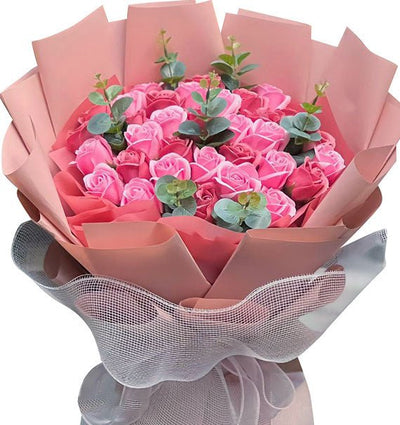 Pink Waxed Roses Bouquet
