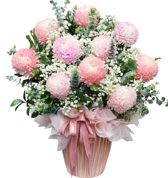 Peach Peony Chrysanthemum In A Basket