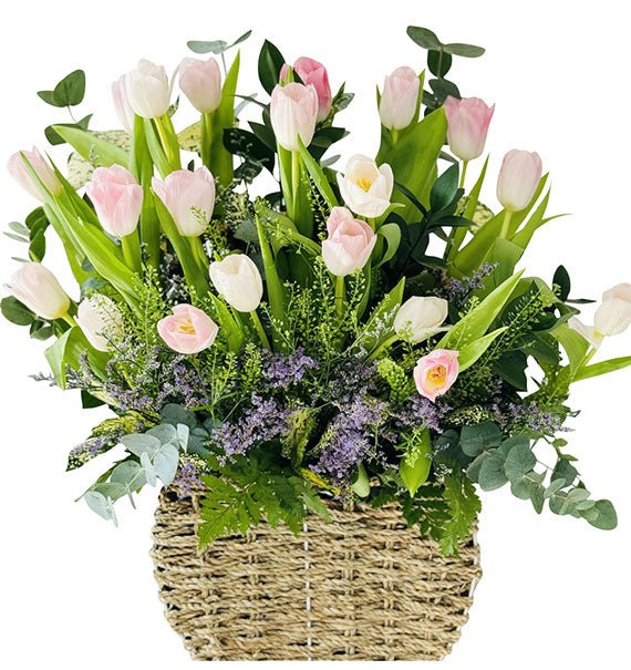 Peach Tulips In A Basket